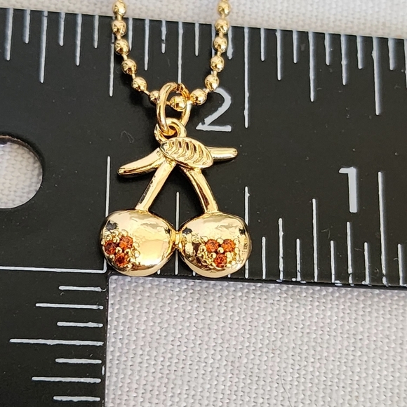 Gold Cherry Charm Pendant Chain Necklace - Picture 7 of 7